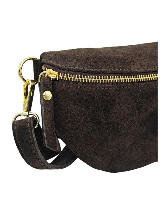 Soleil Chic Sac Banane cuir Demi Lune Nubuck Marron
