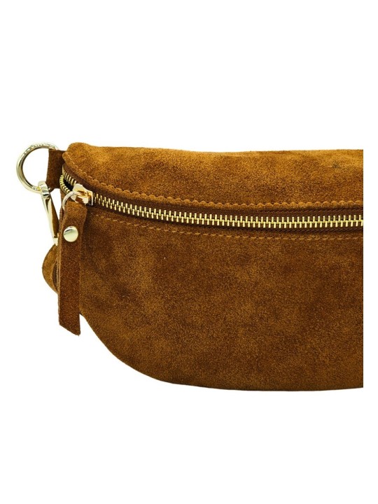 Soleil Chic Sac Banane cuir Demi Lune Nubuck Camel