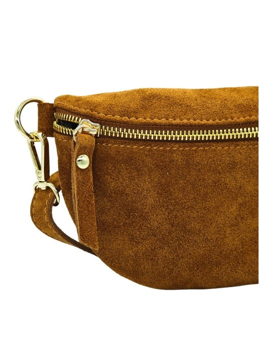 Soleil Chic Sac Banane cuir Demi Lune Nubuck Camel