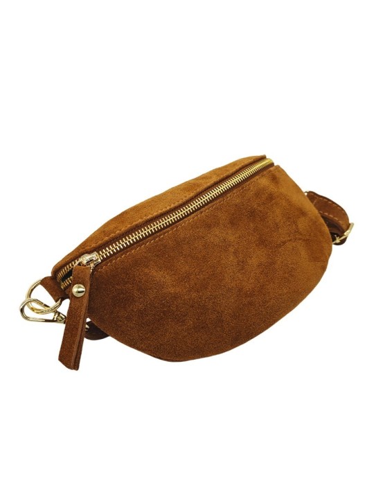 Soleil Chic Sac Banane cuir Demi Lune Nubuck Camel