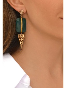 Satellite - BABYLONE Boucles d'oreilles agate soie et maille bijou - vert