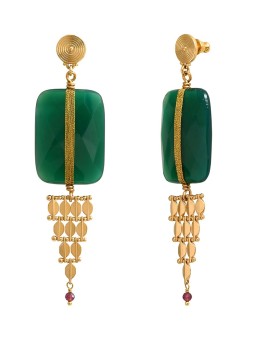 Satellite - BABYLONE Boucles d'oreilles agate soie et maille bijou - vert
