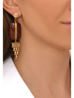 Satellite - BABYLONE Boucles d'oreilles cornaline soie et maille bijou - orange