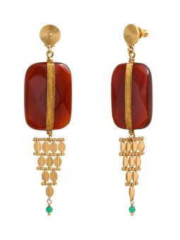 Satellite - BABYLONE Boucles d'oreilles cornaline soie et maille bijou - orange