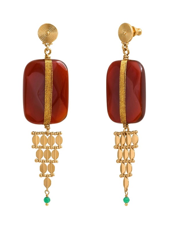 Satellite - BABYLONE Boucles d'oreilles cornaline soie et maille bijou - orange