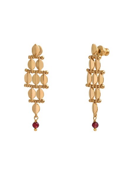 Satellite - BABYLONE Petites Boucles d'oreilles maille bijou grenat - doré
