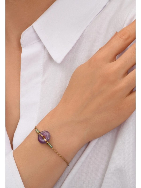 Satellite - BABYLONE Bracelet fin réglable améthyste fils de soie - violet