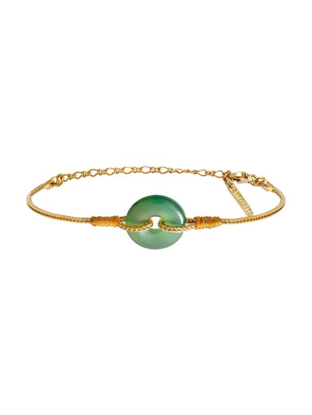 Satellite - BABYLONE Bracelet fin réglable agate verte fils de soie - vert