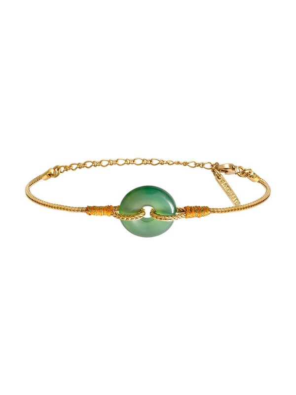 Satellite - BABYLONE Bracelet fin réglable agate verte fils de soie - vert