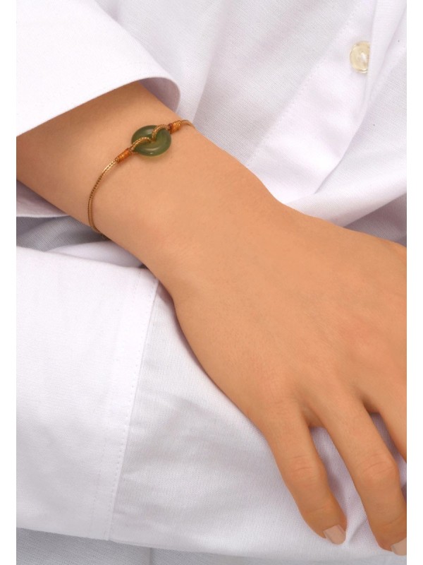 Satellite - BABYLONE Bracelet fin réglable agate verte fils de soie - vert