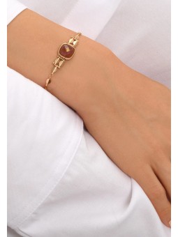 Satellite - BABYLONE Bracelet fin réglable cabochon en quartz fraise - rose