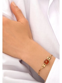 Satellite - BABYLONE Bracelet fin réglable cabochon en cornaline - orange