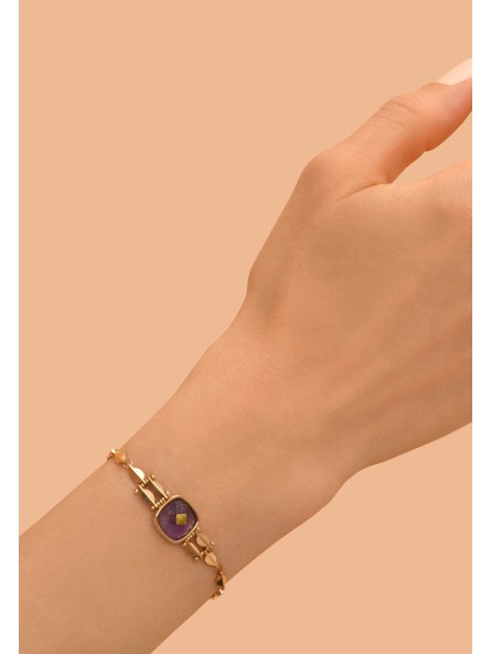 Satellite - BABYLONE Bracelet fin réglable cabochon en améthyste - violet