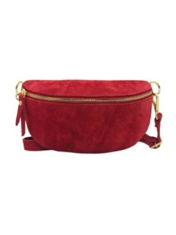 Soleil Chic Sac Banane cuir Demi Lune Nubuck Rouge