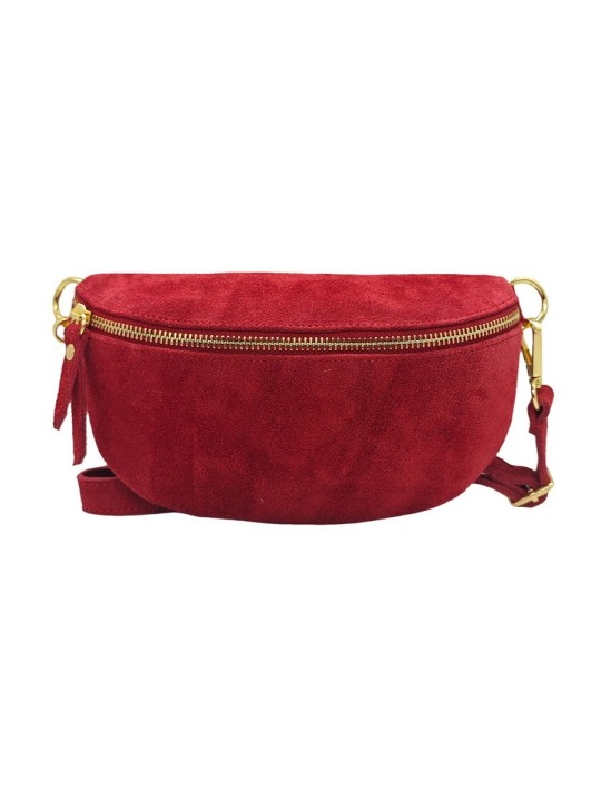 Soleil Chic Sac Banane cuir Demi Lune Nubuck Rouge