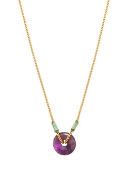 Satellite - BABYLONE Collier pendentif réglable améthyste fils de soie - violet