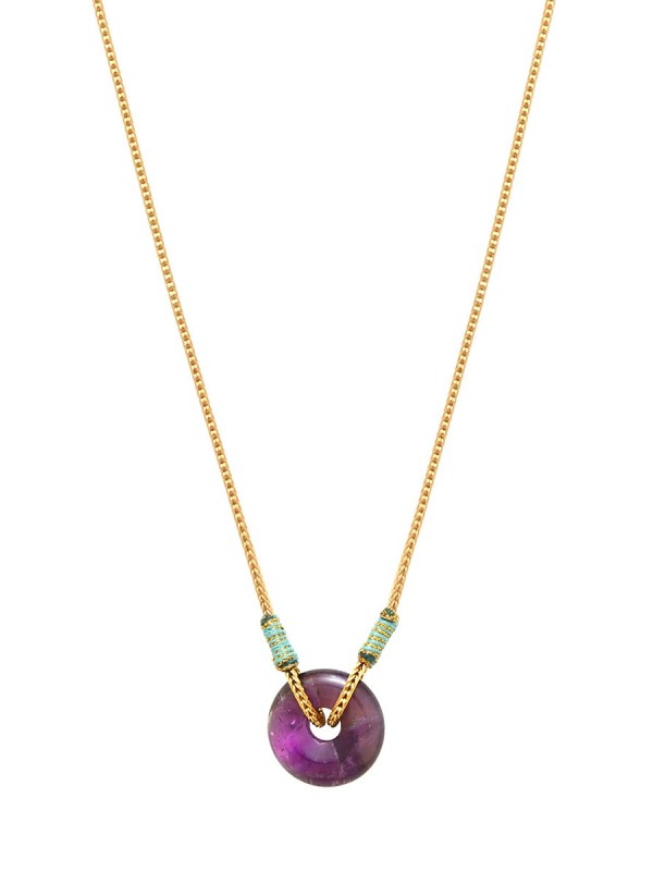 Satellite - BABYLONE Collier pendentif réglable améthyste fils de soie - violet