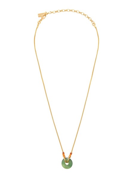 Satellite - BABYLONE Collier pendentif réglable agate et fils de soie - vert