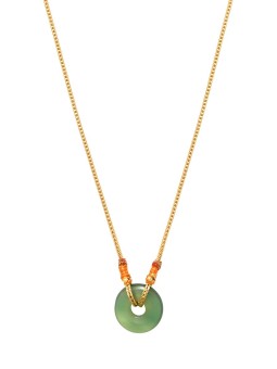 Satellite - BABYLONE Collier pendentif réglable agate et fils de soie - vert