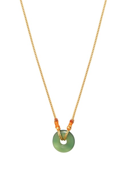 Satellite - BABYLONE Collier pendentif réglable agate et fils de soie - vert