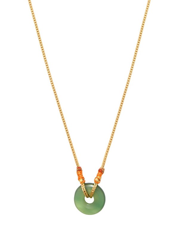 Satellite - BABYLONE Collier pendentif réglable agate et fils de soie - vert