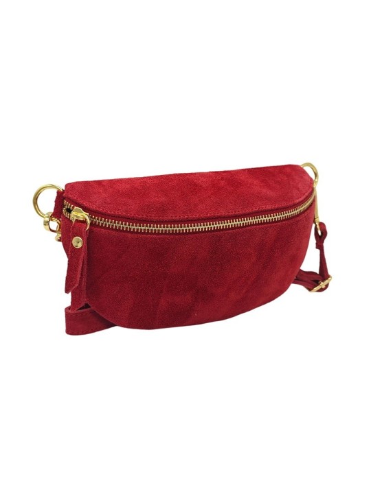 Soleil Chic Sac Banane cuir Demi Lune Nubuck Rouge