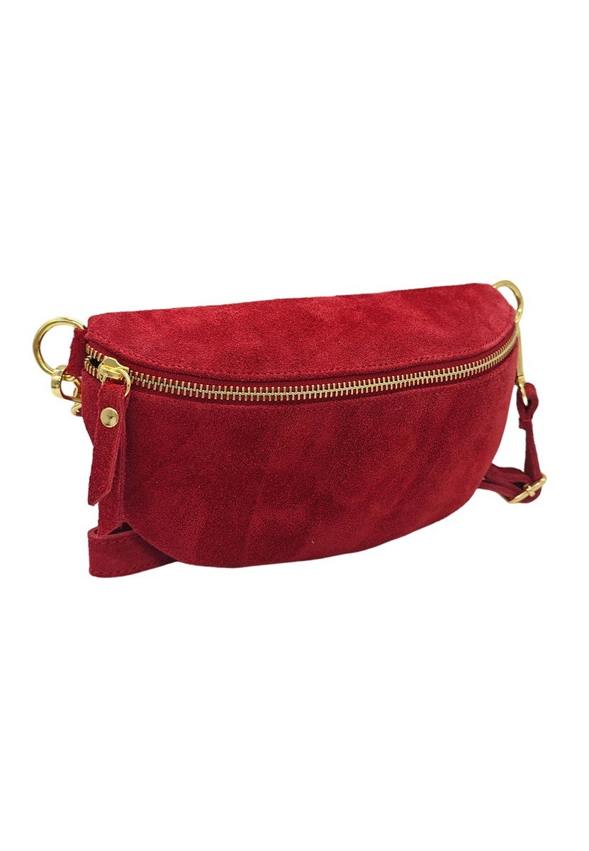 Soleil Chic Sac Banane cuir Demi Lune Nubuck Rouge