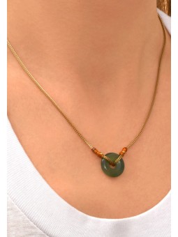 Satellite - BABYLONE Collier pendentif réglable agate et fils de soie - vert