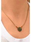 Satellite - BABYLONE Collier pendentif réglable agate et fils de soie - vert