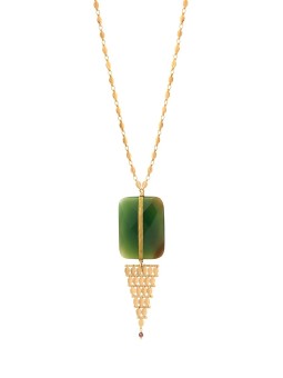 Satellite - BABYLONE Collier sautoir réglable pendentif agate maille bijou grenat - vert