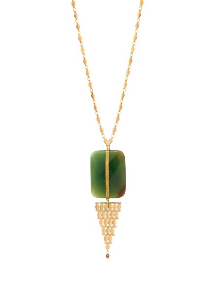 Satellite - BABYLONE Collier sautoir réglable pendentif agate maille bijou grenat - vert
