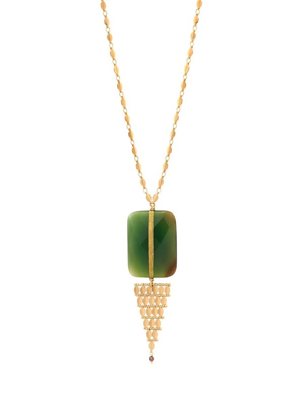 Satellite - BABYLONE Collier sautoir réglable pendentif agate maille bijou grenat - vert