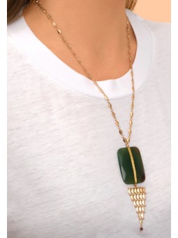 Satellite - BABYLONE Collier sautoir réglable pendentif agate maille bijou grenat - vert