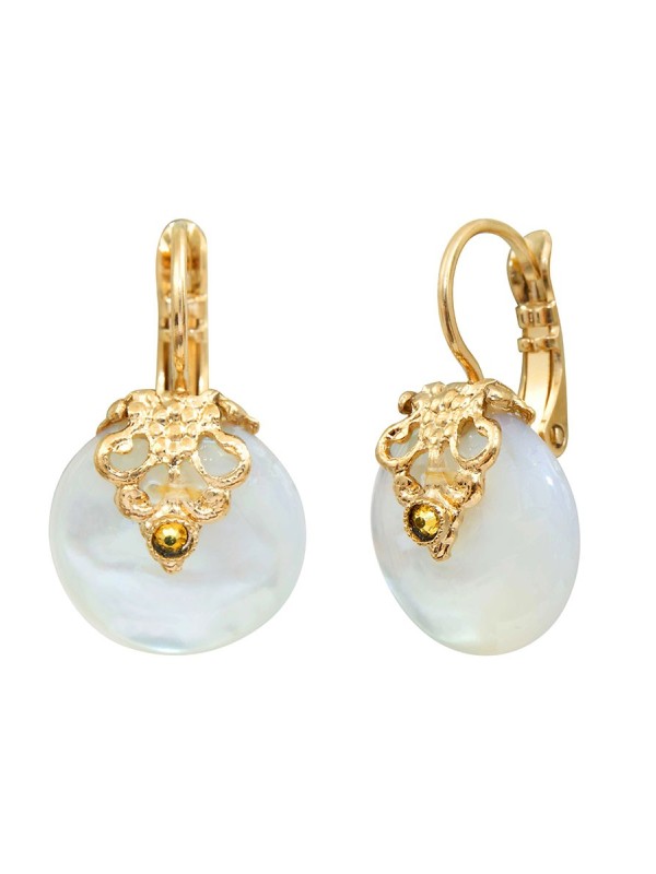 Satellite - POSITANO Boucles d'oreilles dormeuses nacre blanche hématite