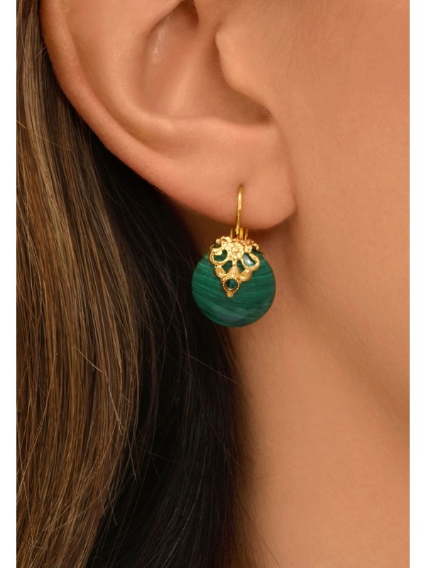 Satellite - POSITANO Boucles d'oreilles dormeuses malachite et cristal