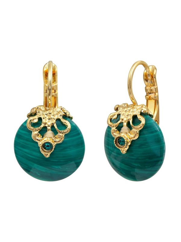 Satellite - POSITANO Boucles d'oreilles dormeuses malachite et cristal