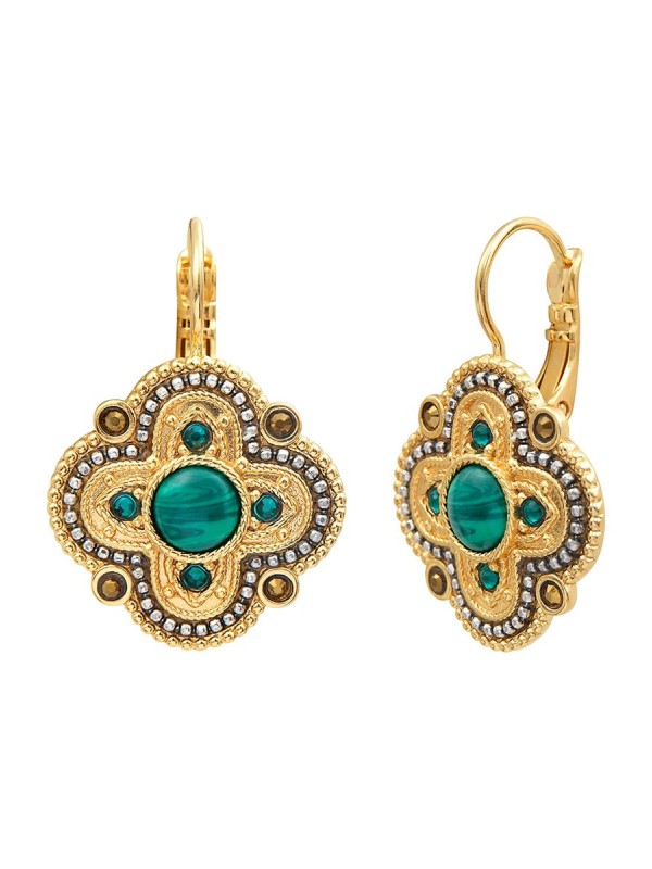 Satellite - POSITANO Boucles d'oreilles dormeuses cabochon malachite et cristal