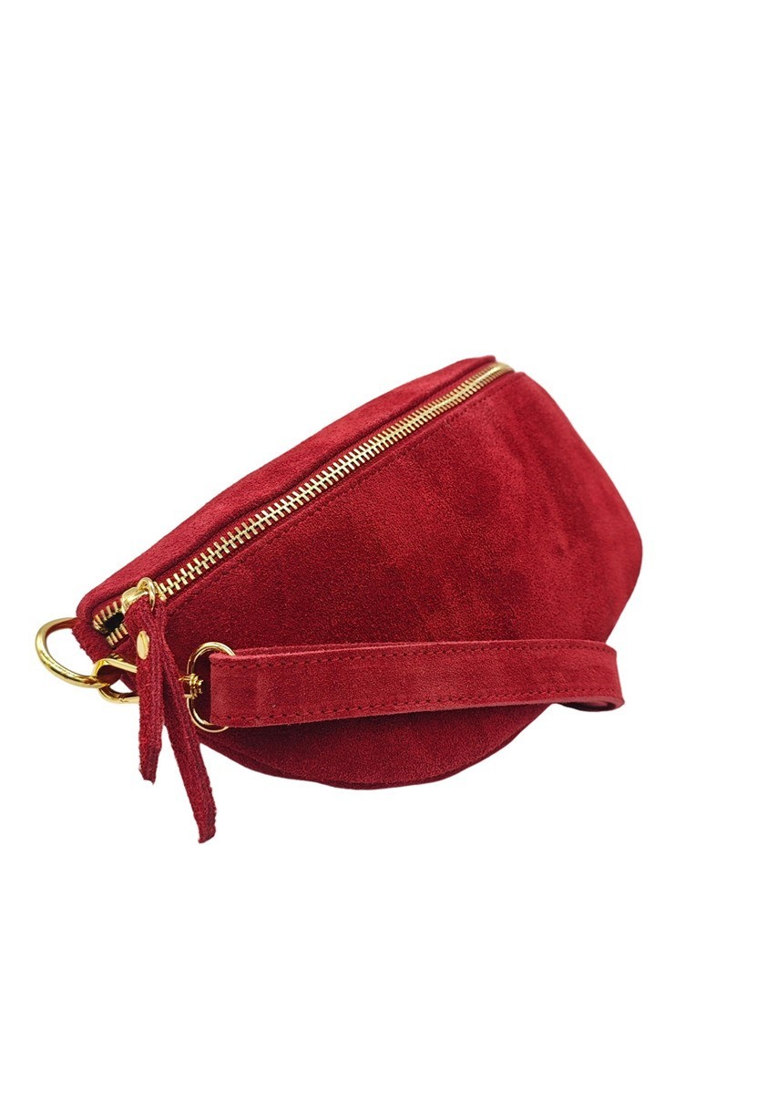 Soleil Chic Sac Banane cuir Demi Lune Nubuck Rouge