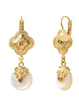 Satellite - POSITANO Boucles d'oreilles dormeuses nacre blanche et cristaux