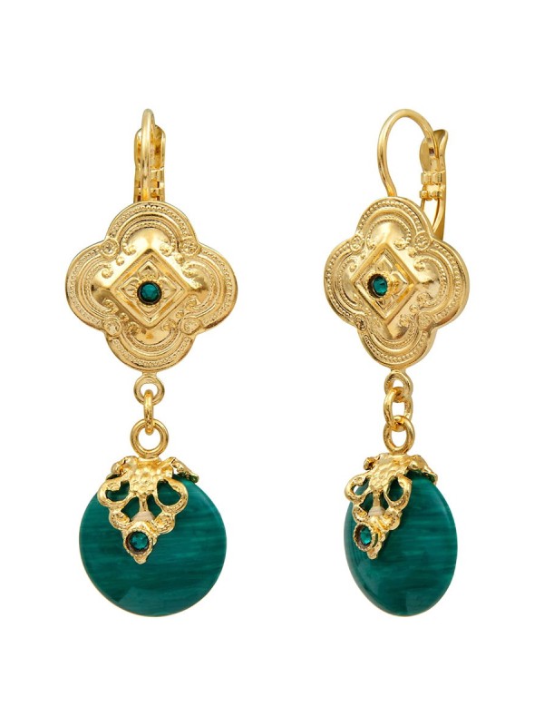 Satellite - POSITANO Boucles d'oreilles dormeuses malachite et cristaux