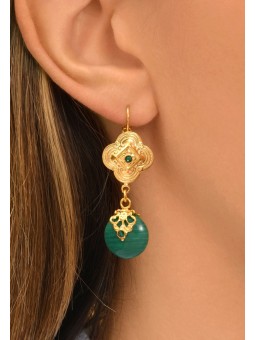 Satellite - POSITANO Boucles d'oreilles dormeuses malachite et cristaux