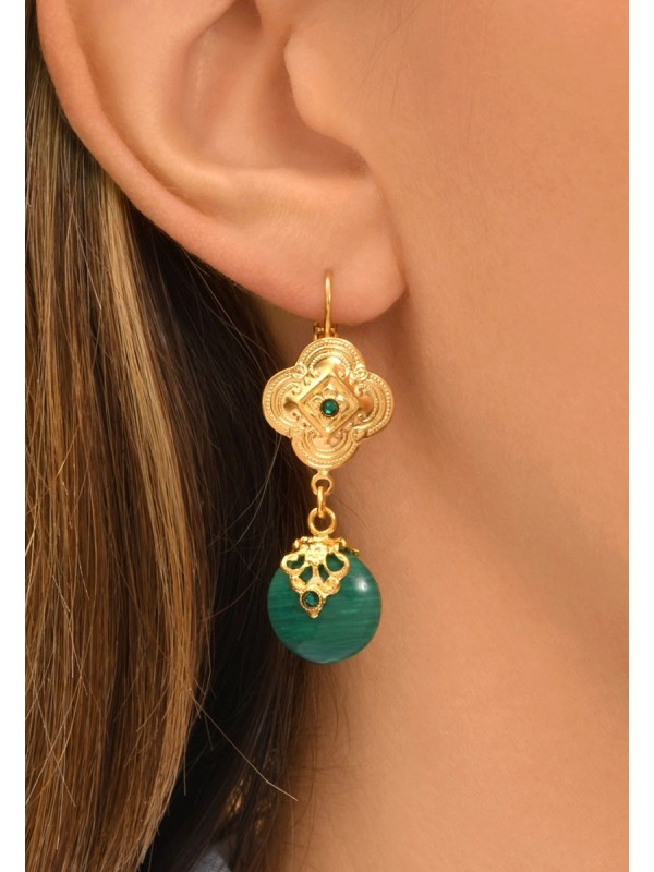 Satellite - POSITANO Boucles d'oreilles dormeuses malachite et cristaux