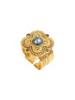 Satellite - POSITANO Bague ajustable cabochon nacré gris et cristaux