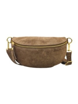 Soleil Chic Sac Banane cuir Demi Lune Nubuck Taupe