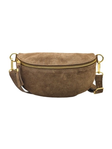 Soleil Chic Sac Banane cuir Demi Lune Nubuck Taupe