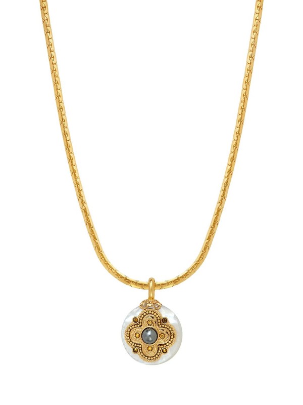 Satellite - POSITANO Collier pendentif maille haricot et médaille en nacre