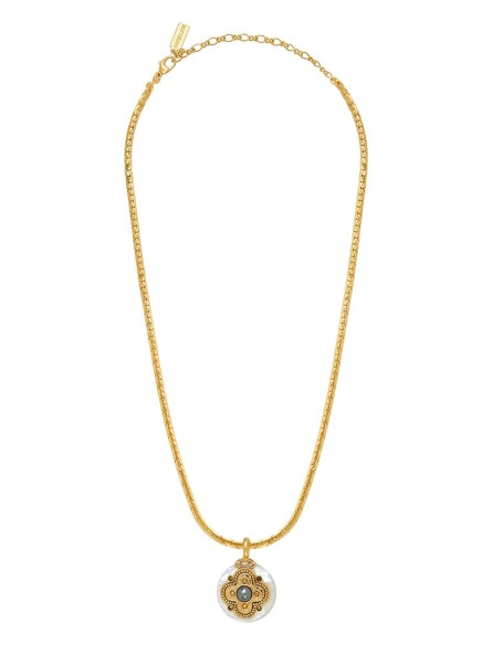 Satellite - POSITANO Collier pendentif maille haricot et médaille en nacre