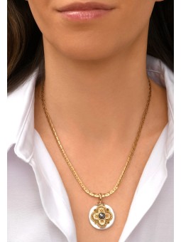 Satellite - POSITANO Collier pendentif maille haricot et médaille en nacre