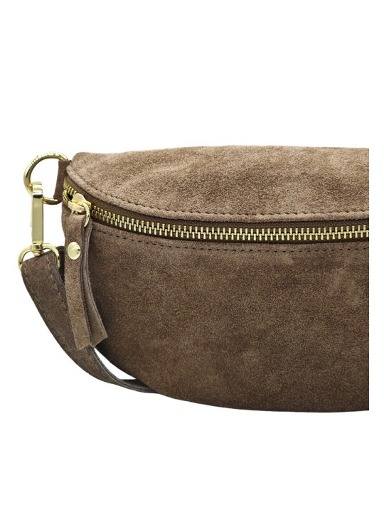Soleil Chic Sac Banane cuir Demi Lune Nubuck Taupe
