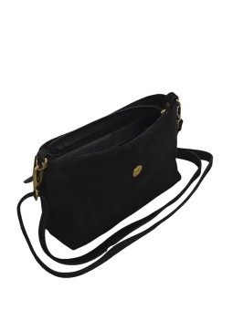 Soleil Chic - Anneau Sac besace avec rabat cuir Nubuck Noir